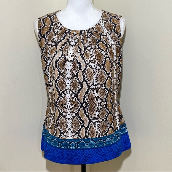 NWOT Calvin Klein || Woman’s Pleated-Neck sleeves animal print blouse Size M - Picture 1 of 8